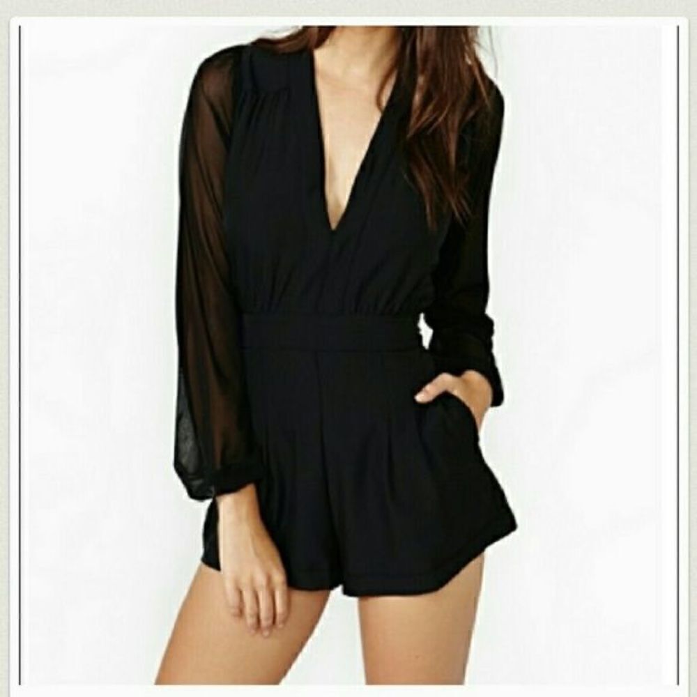 Baluoke Romper Jumpsuit with mesh sleeves Small